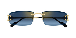 Cartier The Signature C De Cartier line is as respectful of the Maison’s rich tradition as it is edgy and innovative in its reinterpretation of vintage allure, expressed in a rimless rectangular shape enriched with the exquisite C Décor detail as an instant reference to Cartier’s iconic jewellery pieces. CT0465S men Gold Squared Sunglasses