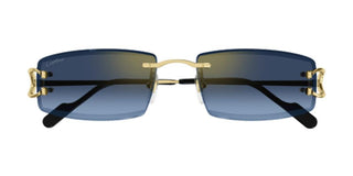 Cartier The Signature C De Cartier line is as respectful of the Maison’s rich tradition as it is edgy and innovative in its reinterpretation of vintage allure, expressed in a rimless rectangular shape enriched with the exquisite C Décor detail as an instant reference to Cartier’s iconic jewellery pieces. CT0465S men Gold Squared Sunglasses