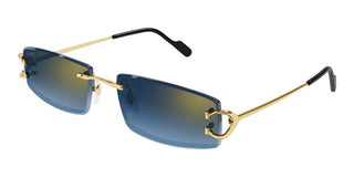 Cartier The Signature C De Cartier line is as respectful of the Maison’s rich tradition as it is edgy and innovative in its reinterpretation of vintage allure, expressed in a rimless rectangular shape enriched with the exquisite C Décor detail as an instant reference to Cartier’s iconic jewellery pieces. CT0465S men Gold Squared Sunglasses