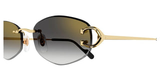 Cartier The Signature C De Cartier line is as respectful of the Maison’s rich tradition as it is edgy and innovative in its reinterpretation of vintage allure, expressed in a rimless rectangular shape enriched with the exquisite C Décor detail as an instant reference to Cartier’s iconic jewellery pieces. CT0467S women Gold Rectangle Sunglasses