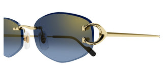 Cartier The Signature C De Cartier line is as respectful of the Maison’s rich tradition as it is edgy and innovative in its reinterpretation of vintage allure, expressed in a rimless rectangular shape enriched with the exquisite C Décor detail as an instant reference to Cartier’s iconic jewellery pieces. CT0467S women Gold Rectangle Sunglasses