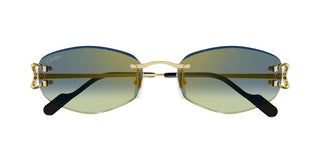 Cartier The Signature C De Cartier line is as respectful of the Maison’s rich tradition as it is edgy and innovative in its reinterpretation of vintage allure, expressed in a rimless rectangular shape enriched with the exquisite C Décor detail as an instant reference to Cartier’s iconic jewellery pieces. CT0467S women Gold Rectangle Sunglasses