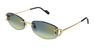 Cartier The Signature C De Cartier line is as respectful of the Maison’s rich tradition as it is edgy and innovative in its reinterpretation of vintage allure, expressed in a rimless rectangular shape enriched with the exquisite C Décor detail as an instant reference to Cartier’s iconic jewellery pieces. CT0467S women Gold Rectangle Sunglasses