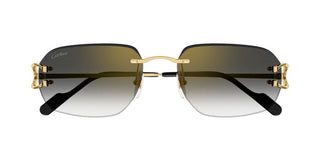 Cartier The Signature C De Cartier line is as respectful of the Maison’s rich tradition as it is edgy and innovative in its reinterpretation of vintage allure, expressed in a rimless rectangular shape enriched with the exquisite C Décor detail as an instant reference to Cartier’s iconic jewellery pieces. CT0468S men Gold Rectangle Sunglasses