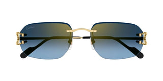 Cartier The Signature C De Cartier line is as respectful of the Maison’s rich tradition as it is edgy and innovative in its reinterpretation of vintage allure, expressed in a rimless rectangular shape enriched with the exquisite C Décor detail as an instant reference to Cartier’s iconic jewellery pieces. CT0468S men Gold Rectangle Sunglasses