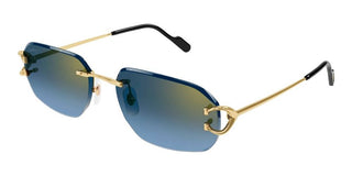 Cartier The Signature C De Cartier line is as respectful of the Maison’s rich tradition as it is edgy and innovative in its reinterpretation of vintage allure, expressed in a rimless rectangular shape enriched with the exquisite C Décor detail as an instant reference to Cartier’s iconic jewellery pieces. CT0468S men Gold Rectangle Sunglasses